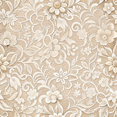 Elegant seamless floral lace fabric texture in neutral tones