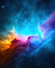 vibrant cosmic nebula glowing with shades of blue, purple, and orange