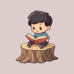 A cute boy sitting tree reading a book vector illustration 