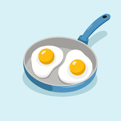 Two perfectly fried eggs in a blue pan, ready for a delicious breakfast. Simple, healthy, and satisfying.