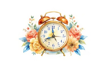 Vintage floral alarm clock design with copy space for home decor or stationery