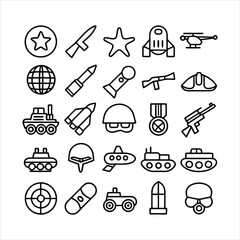 Obraz premium outline set of war military army line icons