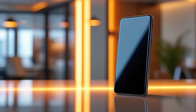 Modern smartphone mockup on reflective surface with vibrant background