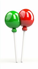 Glossy Red and Green Lollipops on White Sticks
