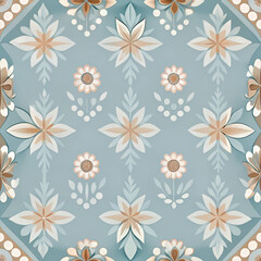 Seamless Scandinavian folk pattern with flowers and leaves