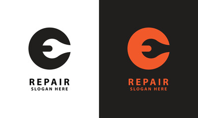 Simple repair logo in negative space