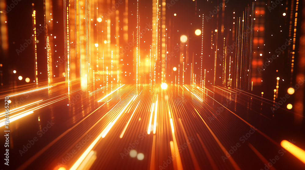 Poster a vibrant digital scene with glowing lines and particles creating a sense of motion and energy again