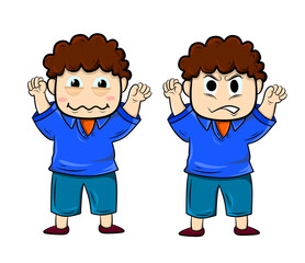 Collection of emoji characters. Cartoon style emotion icon. Isolated boy avatar with different facial expressions. Flat illustration of man's emotional face. Hand drawn vector illustration emoticons