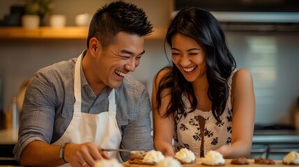 Fototapeta premium Intimate cooking a joyful couples' night
