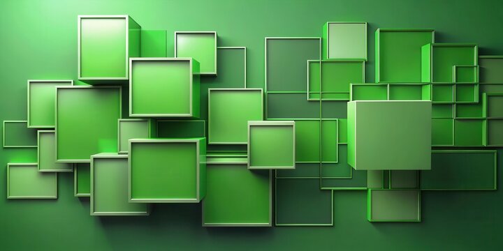 A unique and modern design element featuring a geometric abstract green background with rectangular boxes, conveying a sense of sophistication and elegance , geometric abstract, green background