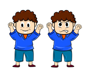 Collection of emoji characters. Cartoon style emotion icon. Isolated boy avatar with different facial expressions. Flat illustration of man's emotional face. Hand drawn vector illustration emoticons