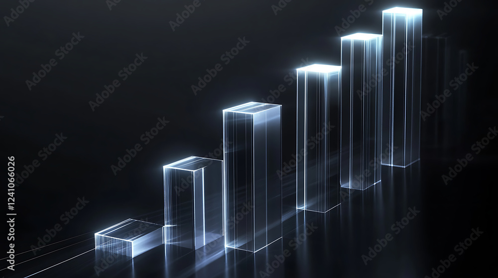 Poster a sleek, digital graph shows increasing growth with transparent bars, symbolizing data analysis and 