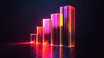 A vibrant, illuminated bar graph showcasing growth with colorful neon lighting against a dark background.
