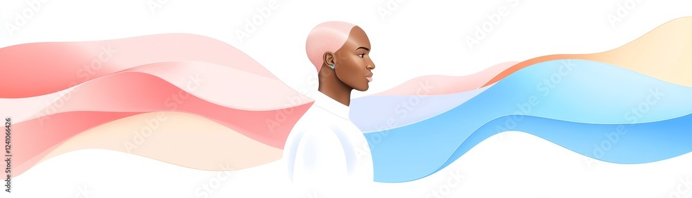 Poster man adrift in sea of blue and pink captivating visual of abstract waves immersive color