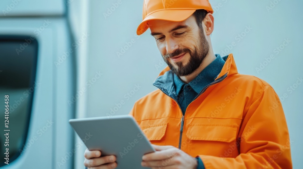 Poster professional driver utilizing cutting edge tablet technology for real time fleet monitoring and mana