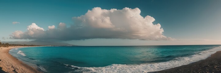 Obraz premium Turquoise ocean waves lapping the shoreline evening landscape seascape sea panorama