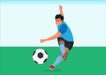 Male soccer player kicks the ball hard. Illustration