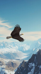 Obraz premium Bald Eagle Flying Over Icy Mountain Ridges