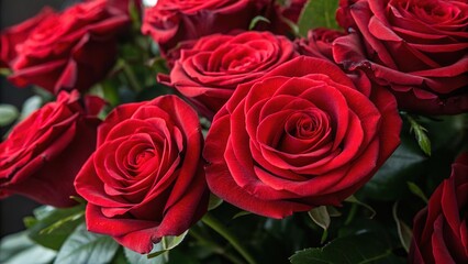 Bouquet of Vibrant Red Roses Romantic Love Symbol Valentine's Day Gift Anniversary Flowers Close Up Floral Arrangement