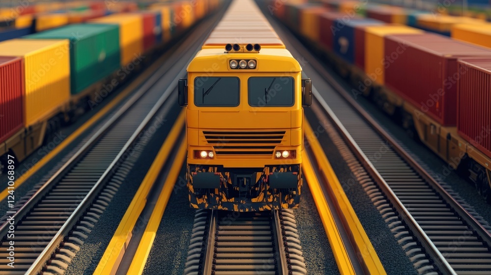 Poster seamless multimodal logistics system featuring smooth transitions between trucks trains and ships to