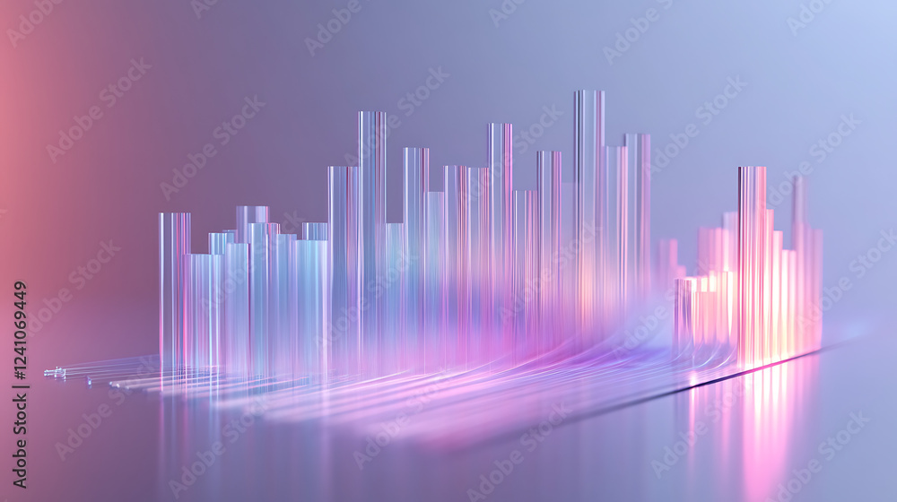 Poster a vibrant visualization of audio frequencies, showcasing colorful bars that represent sound waves ag