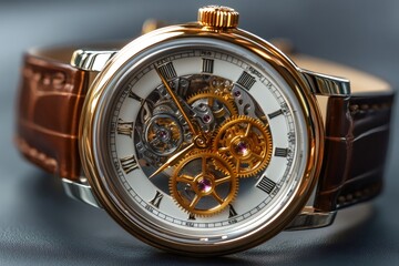 Luxury skeleton automatic watch showing its intricate mechanism