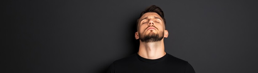 Obraz premium Man contemplating the sky portrait of peace and mindfulness in nature