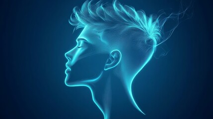 Mystical man face with flowing blue smoke trail captivating digital art portrait