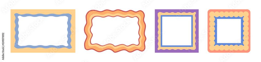 Poster wave scalloped edge frames. vector isolated wavy doodle borders with copy space, empty posters or ba