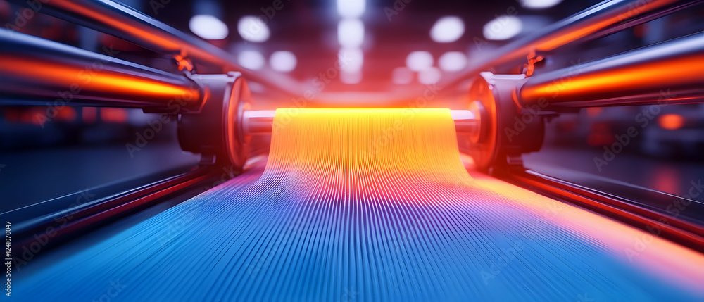 Poster a close-up view of a production line showcasing vibrant colors and advanced machinery in a modern in