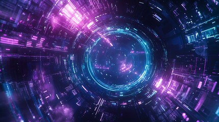 Obraz premium A luminous neon frame in electric blue and purple, creating a futuristic digital interface effect.
