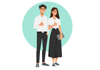 Flat illustration male and female students show appreciation
