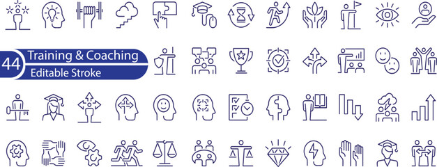 Naklejka premium Training and Coaching Line Editable Icons set . skills, lector, advise, support, and other