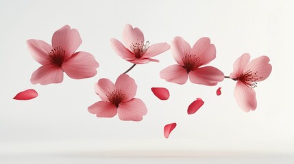 sakura falling petals. Realistic flying petal of blossom japanese cherry or rose flower petals,white background