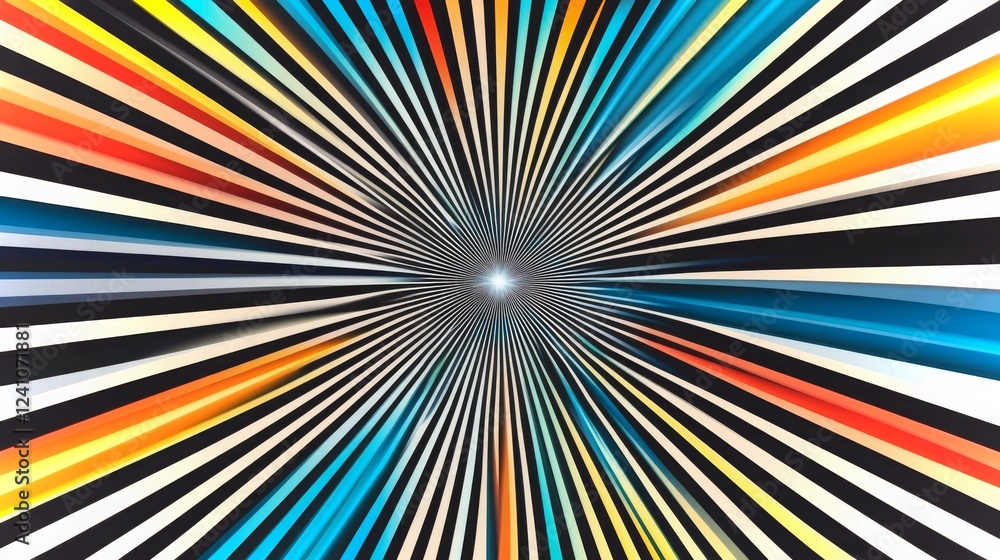 Poster dynamic radial abstract design with vibrant colors and lines in 4k resolution