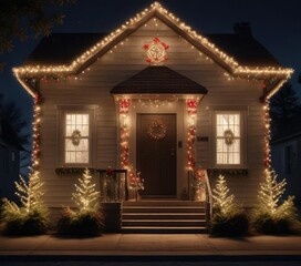 Fototapeta premium Animated Christmas light installation on a house, holiday, christmas lights