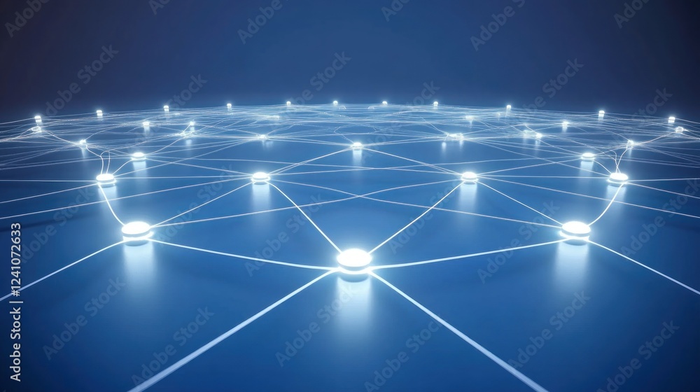 Aufkleber abstract digital network background with white glowing nodes and connecting lines on blue surface
