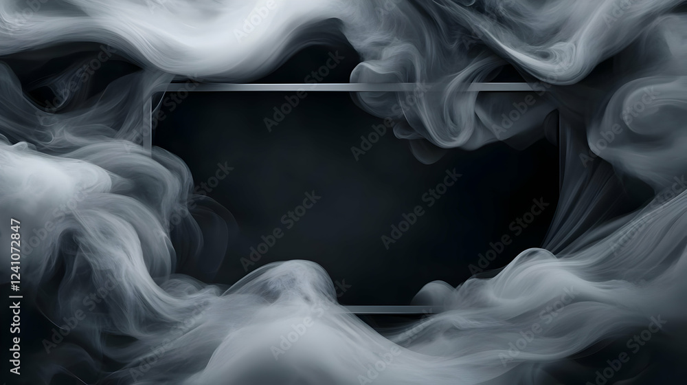 Poster a dark, misty background with swirling smoke, creating a mysterious and atmospheric frame effect.