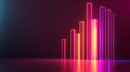 A vibrant, neon-colored bar graph against a dark background, symbolizing data analysis and growth trends.