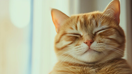 Obraz premium Adorable Sleepy Kitten Resting in Sunlight with Fluffy Orange Fur