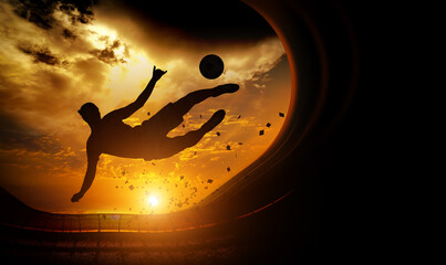 Soccer Player Hitting the Ball in a Stadium - Silhouette