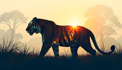 world wildlife day a double exposure merges the silhouette of a tiger with the image of a lush jungle