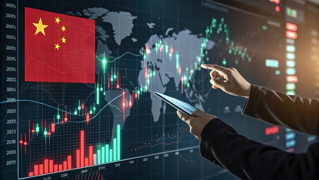 Analyzing Global Stock Market Data with Chinese Flag Displayed