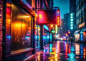 Empty Storefront Sign at Night - Urban City Blank Signage Display