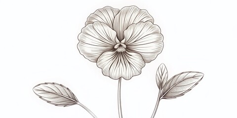 Fototapeta premium Elegant Monochrome Pansy Flower Outline Illustration - Minimalist Botanical Print