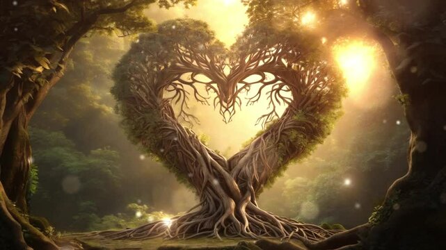 Fantastic detail of a heart formed by leaves and branches. International Day of Forests