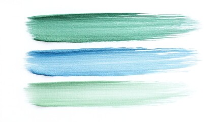 Three different shades of green paint are shown on a white background