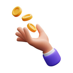 Hand with coins 3d illustration