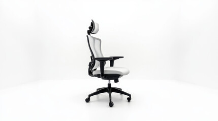 Fototapeta premium Modern Ergonomic Office Chair Rotating on a White Background Showcasing Adjustable Features and Sleek Design