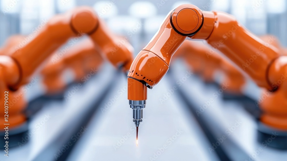 Poster advanced robotic arm precisely welding on a sophisticated modern assembly line showcasing the latest
